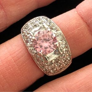 Solid Sterling Silver 925 Ring W/Pink and Clear CZs size 7